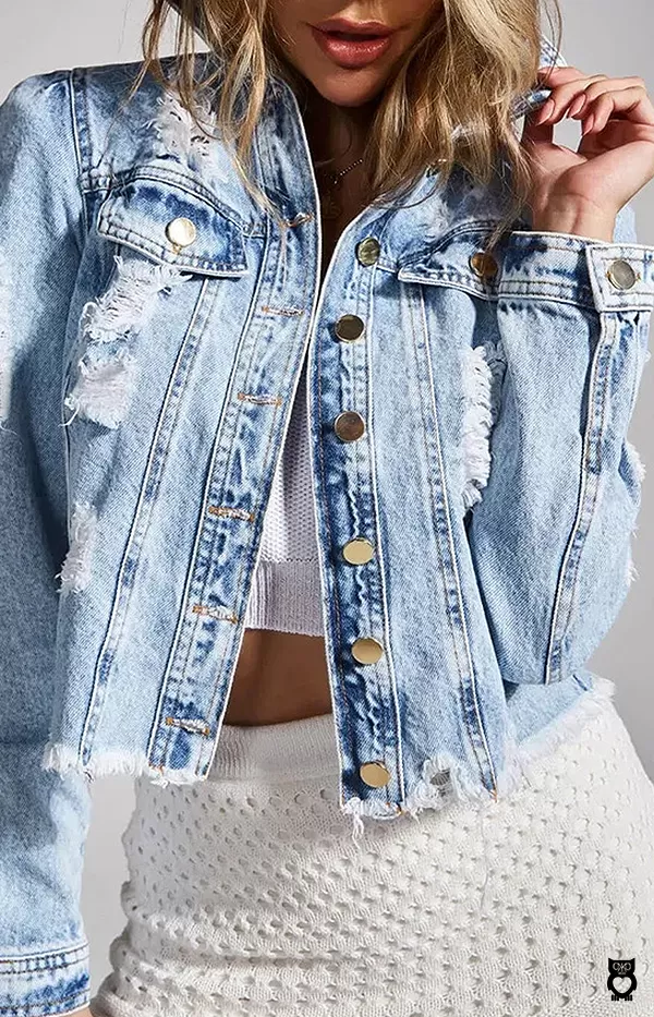 Veste en jean femme en coton, Mode Hipster en Denim casual|34,39 €|OKKO MODE