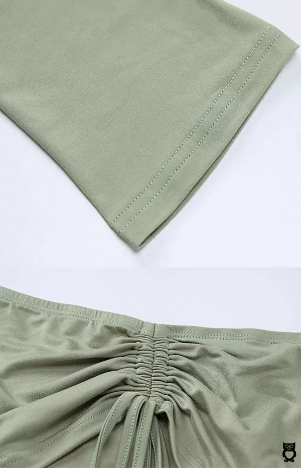 Ensemble vert  2 pièces femme, Top manches longues, haut court froncé, mini jupe taille basse|15,57 €|OKKO MODE
