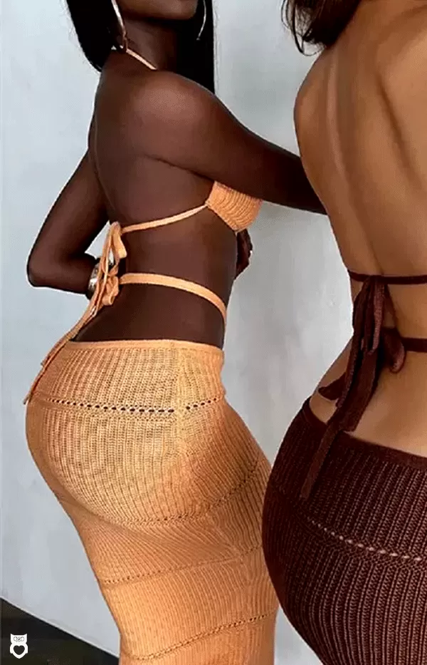 Ensemble orange femme, vêtements d'été 2 pièces, tricot sexy avec dos nu, jupe longue de plage 2024|15,30 €|OKKO MODE