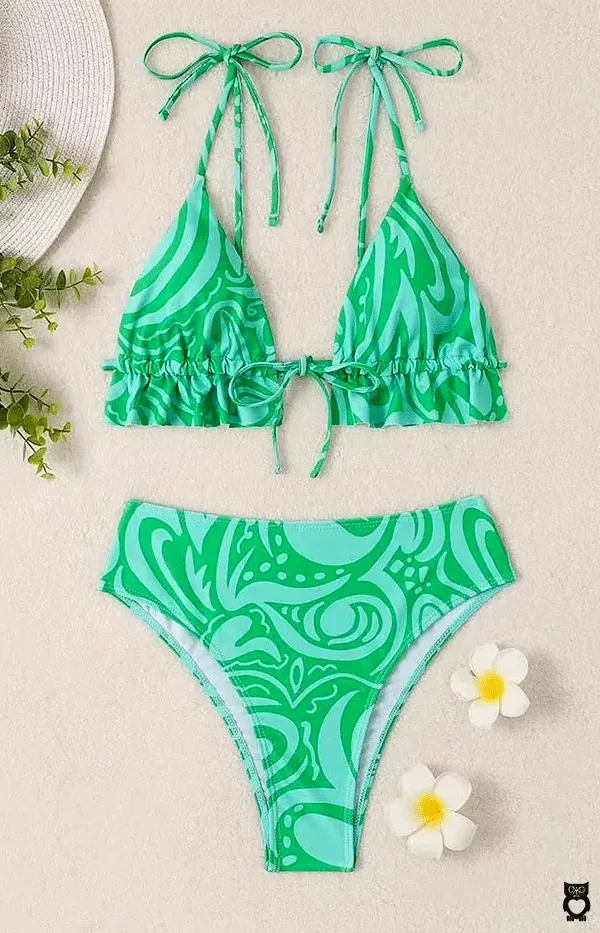 Maillot de bain sexy à volants vert, orange, rouge pour femmes, micro-bikini, culotte taille haute pour la plage, type brésilien|20,81 €|OKKO MODE