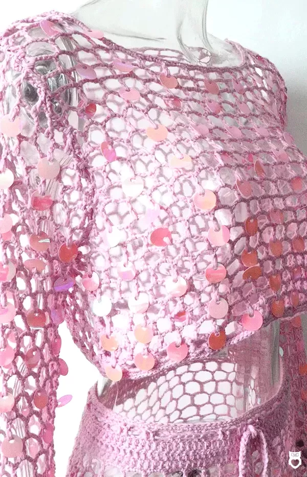 OKKO MODE|Ensemble rose jupe à paillettes scintillantes en crochet, belle robe de plage et soirée en vacance|40,14 €