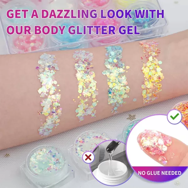 Gel de maquillage scintillant UV pour femmes, lueur dans le noir, paillettes pour le corps, paillettes pour le visage, fête de f|0,99 €|OKKO MODE