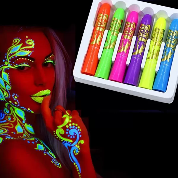 Kit de crayons fluorescents pour Halloween, 6 pièces, peinture à lumière noire pour visage, néon UV, marqueur de maquillage Fluo|7,56 €|OKKO MODE