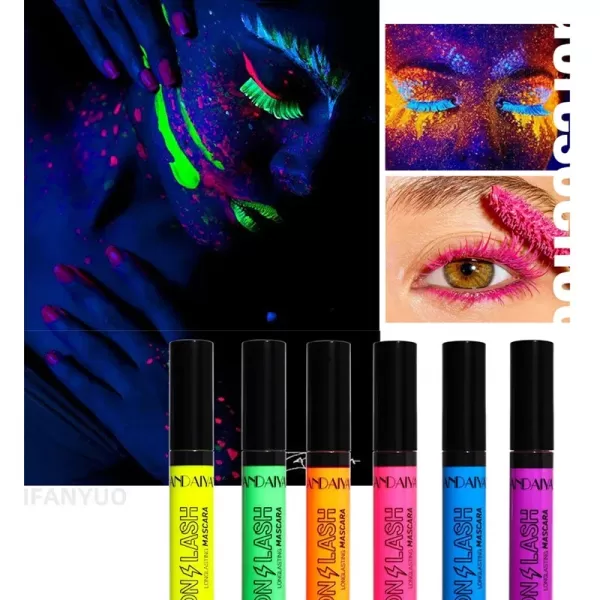 Shoous-Mascara Fluorescent Coloré pour les Yeux, Maquillage de Vacances, Optique Étanche, Curling Glow in the Dark, Mascara de i|2,27 €|OKKO MODE