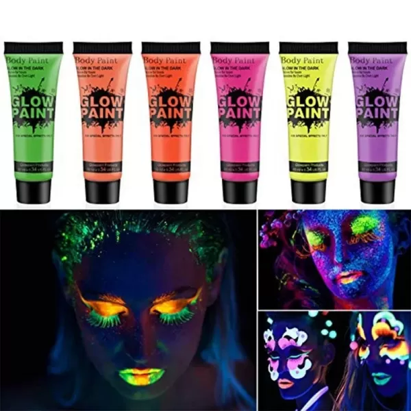 Peinture fluorescente fluo pour le visage et le corps, 6 couleurs, UV, pour fête d'anniversaire, Halloween, outil de maquillage,|5,40 €|OKKO MODE
