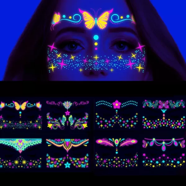Tatouage Autocollant Coloré pour le Visage Fluorescent, Temporaire, Imperméable, Art Corporel, pour ixMusicale, Boîte de Nuit, M|13,17 €|OKKO MODE