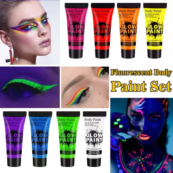 Peinture fluorescente pour le visage et le corps maquillage enfant effet phosphorescent avec pochoirs UV néon Art fête d'hallowe|7,98 €|OKKO MODE
