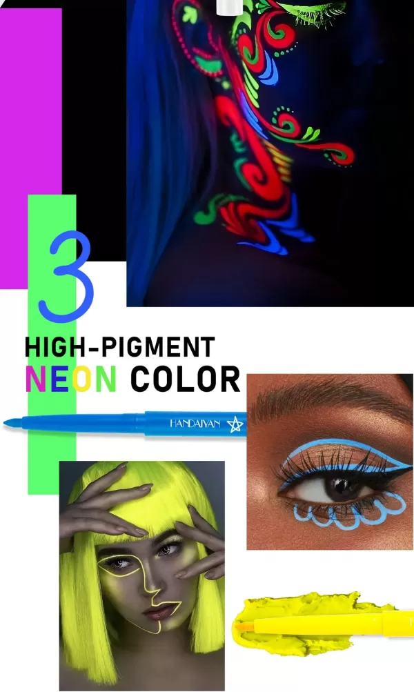 Stylo Eyeliner Fluorescent Coloré, Gel UV Imperméable, Halloween, ixde Noël, Scène, Visage, Document, Peinture|3,11 €|OKKO MODE