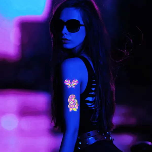 Autocollant Fluorescent pour le corps Halloween, faux tatouage Rose papillon, Festival, mascarade, fête, 2023|1,82 €|OKKO MODE