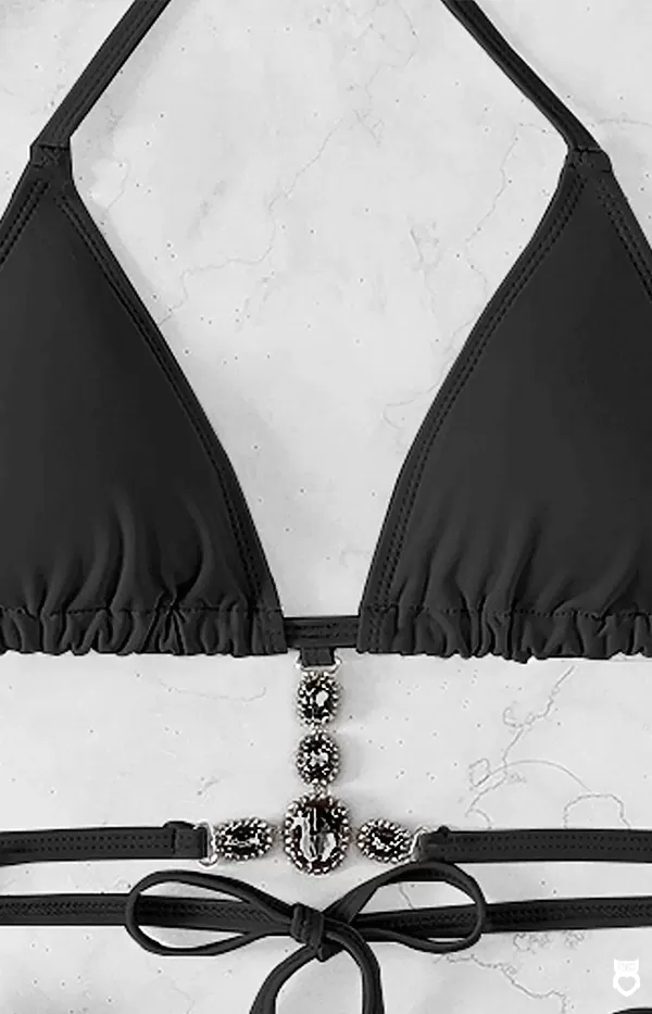 Maillot de bain noir femmes, bikini croisé push up, culotte tanga, diamant incrusté, ensemble deux pièces 2024|13,55 €|OKKO MODE