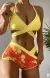 Maillot de bain 3 pièces jaune uni, culotte taille haute, bikini avec bandage, Short orange imprimé floral croisé, 2024