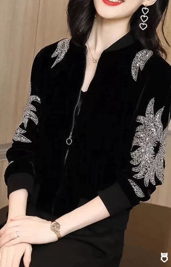 Veste femme noire avec des paillettes brodés en coton|30,45 €|OKKO MODE