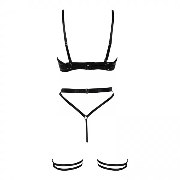 Ensemble de soutien-gorge et slip sexy en cuir PU, 3 pièces, sous-vêtements avec jarretière sensuelle|10,13 €|OKKO MODE