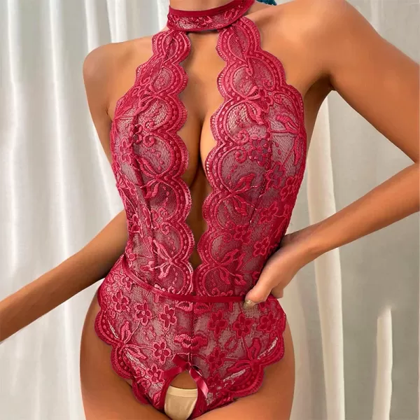 Body rouge ouvert sexy pour femme, sous-vêtement noir en dentelle, lingerie de nuit corset|3,70 €|OKKO MODE