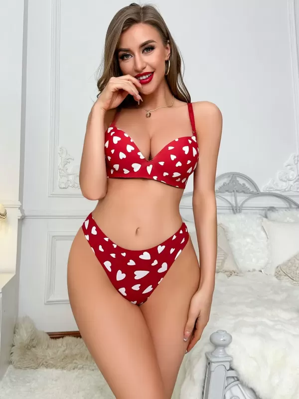 Ensemble soutien-gorge et culotte sans fil pour femme, motif cœur d'amour, ensemble de lingerie, sous-vêtements|5,67 €|OKKO MODE