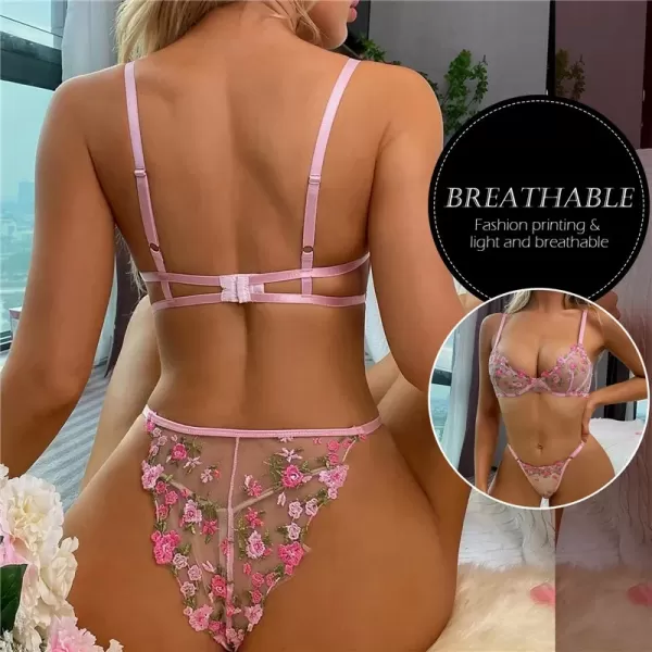 Ensemble soutien-gorge et culotte brodés en dentelle pour femmes, sous-vêtements transparents, magnifique lingerie sexy, 2 pièce|4,95 €|OKKO MODE