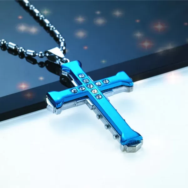 Croix de Jésus Cristal Or Noir Bleu: Sublime Collier Homme Acier Inoxydable|2,25 €|OKKO MODE