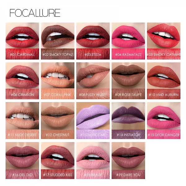 "Des lèvres divinement matifiées et ultra tendance avec le FOCALLURE - Rouge à Lèvres Mat Waterproof en 19 couleurs !"|2,52 €|OKKO MODE