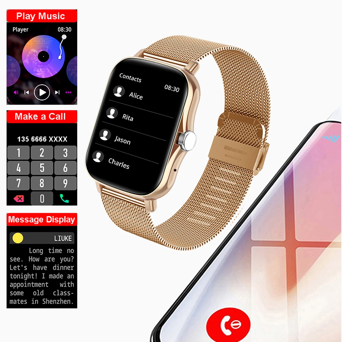 Montre intelligente pour hommes et femmes, montre connecté de sport, cadran tactile, appel, musique, Android, iOS|42,15 €|OKKO MODE