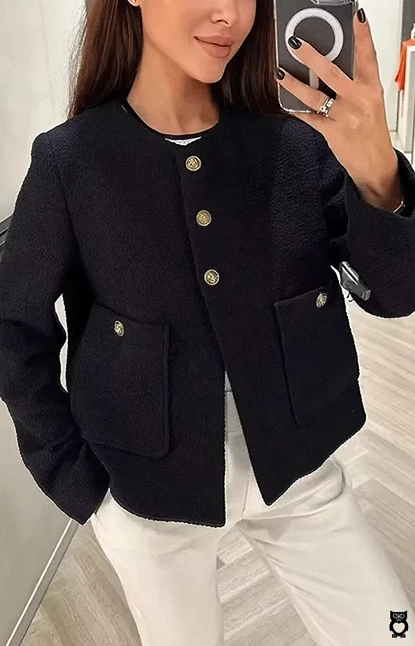 Blazer Fashion en Tweed, veste courte, Jacket décontracté de couleur noir taille S, M, L|55,46 €|OKKO MODE