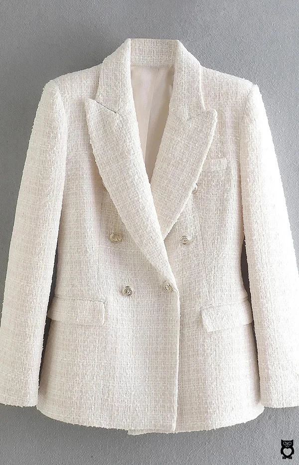 Veste courte en tweed beige pour femme, blazer à col rond, manteau chic, printemps été 2024|31,68 €|OKKO MODE