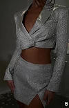 OKKO MODE|Blazer et Mini Jupe pour Femme noir ou gris à paillette collection okko mode