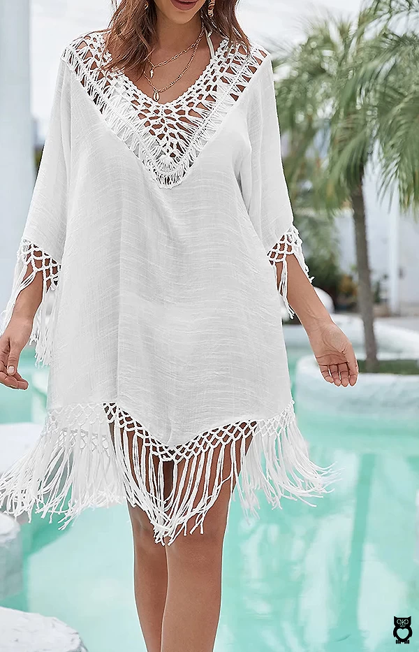 Robe de plage coton femme, vacances en maillots de bain, tunique d'été blanche ou noire, 2024|12,94 €|OKKO MODE