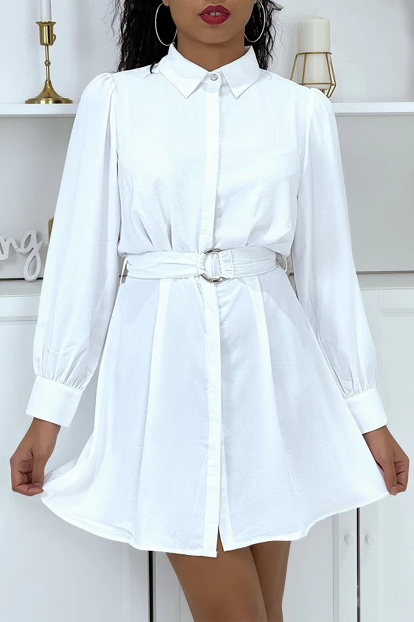 Robe chemise blanche boutonné avec ceinture - 5