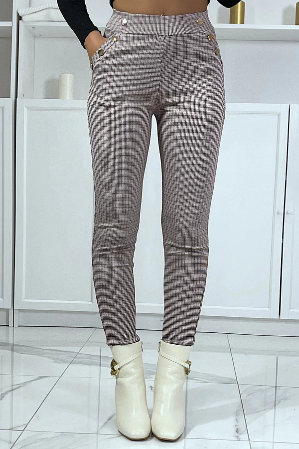 Pantalon bordeaux motif carreaux avec poches et boutons - 4