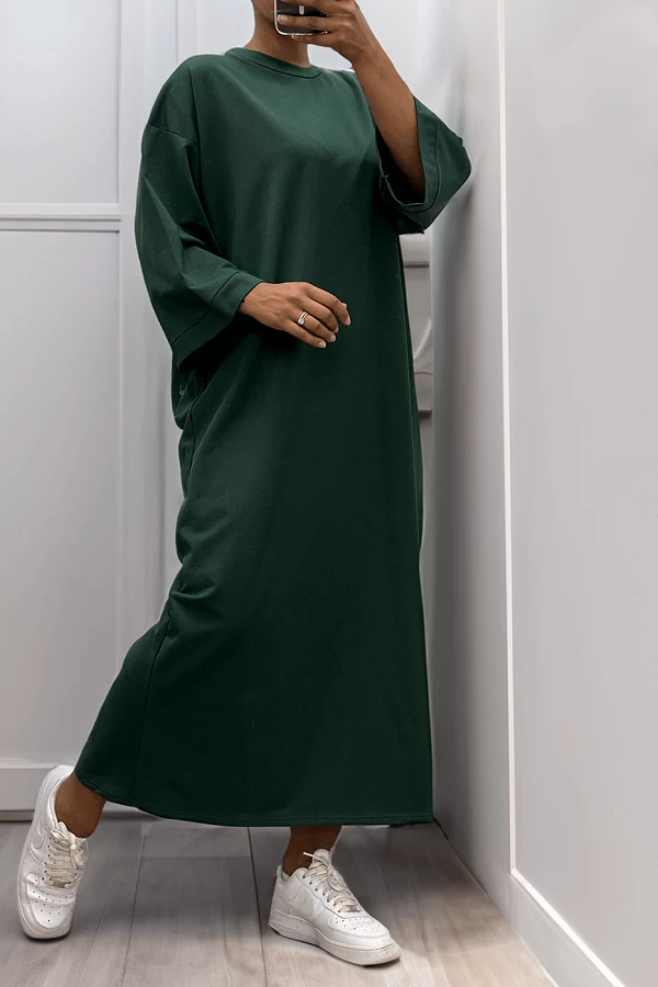Longue robe over size en coton vert très épais - 6