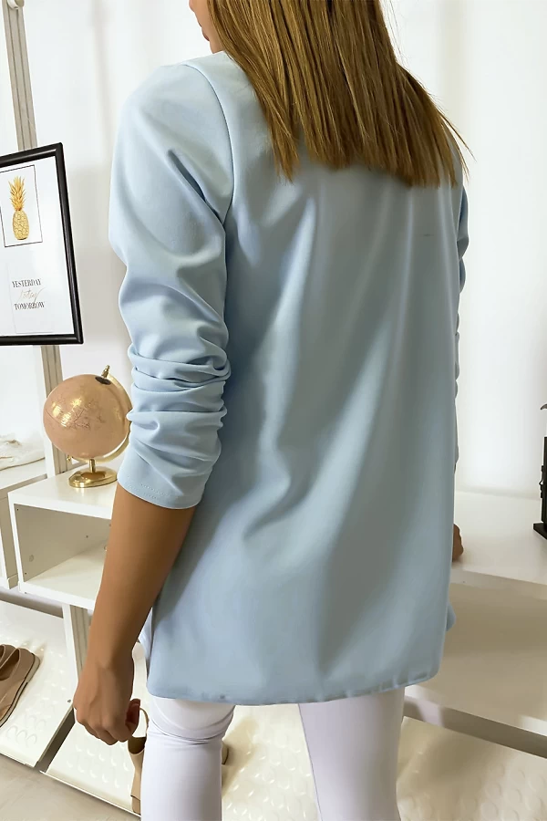 Veste Blazer turquoise col châle avec poches. Blazer femme 1526 - 4