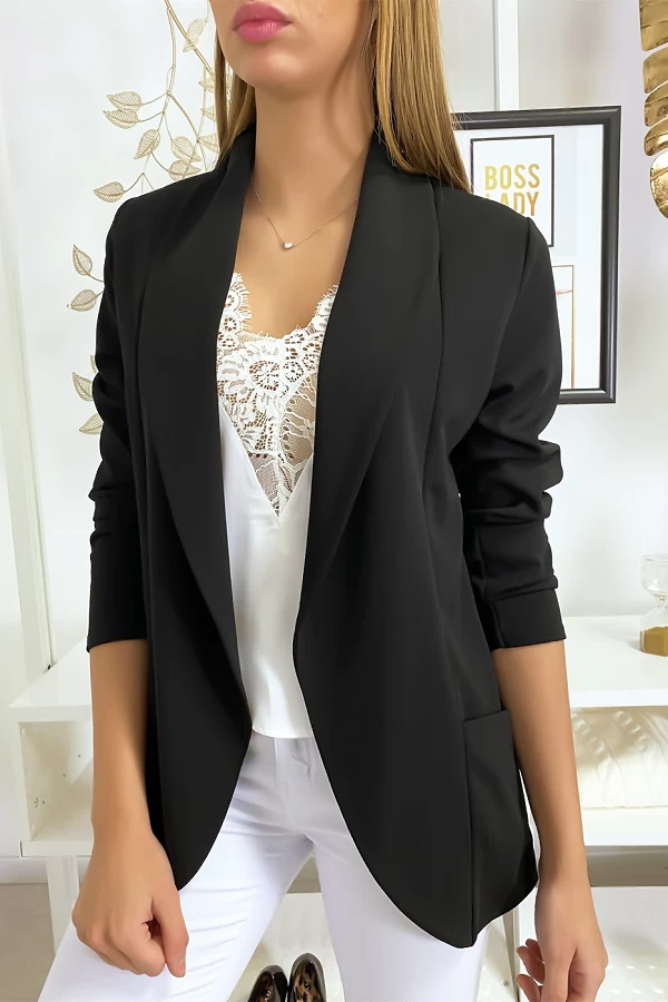 Veste Blazer noir col châle avec poches. Blazer femme 1526 - 1
