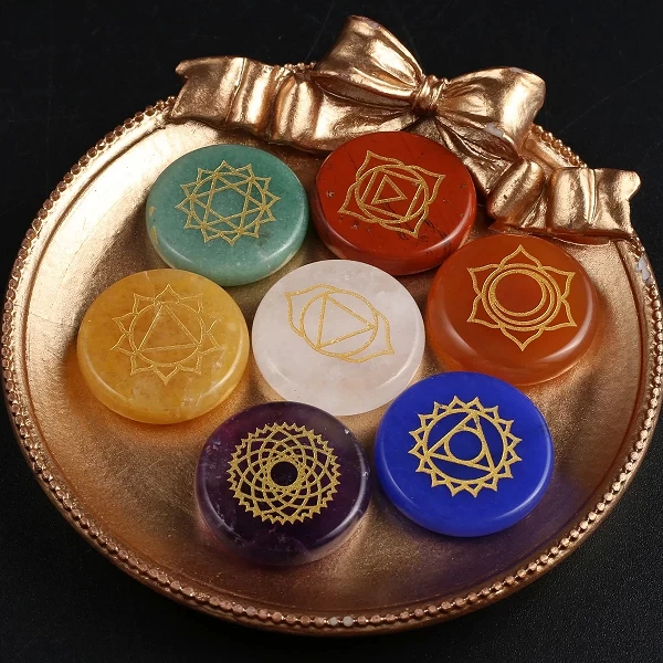 Pendule de Charbon Naturel Gravé, Sept Chakras, Attention Os, Gemmes de Guérison Reiki, Ensemble de 7 Pièces|8,09 €|OKKO MODE