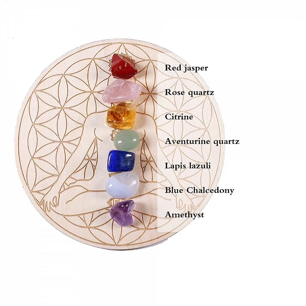 Cristal naturel mélangé aux sept chakras, pierre de guérison + 7 étoiles, plaque de bois, cadeau, 7 pièces/ensemble|4,00 €|OKKO MODE