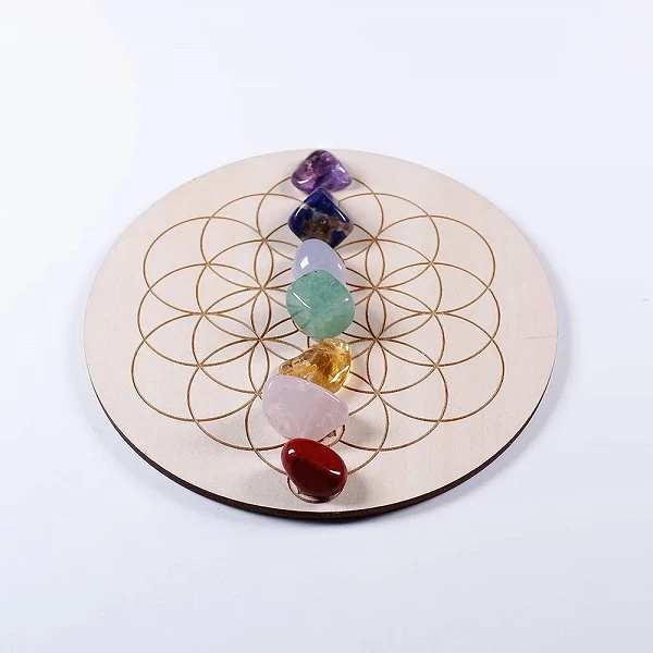 Cristal naturel mélangé aux sept chakras, pierre de guérison + 7 étoiles, plaque de bois, cadeau, 7 pièces/ensemble|4,00 €|OKKO MODE