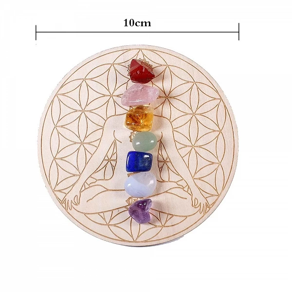 Cristal naturel mélangé aux sept chakras, pierre de guérison + 7 étoiles, plaque de bois, cadeau, 7 pièces/ensemble|4,00 €|OKKO MODE