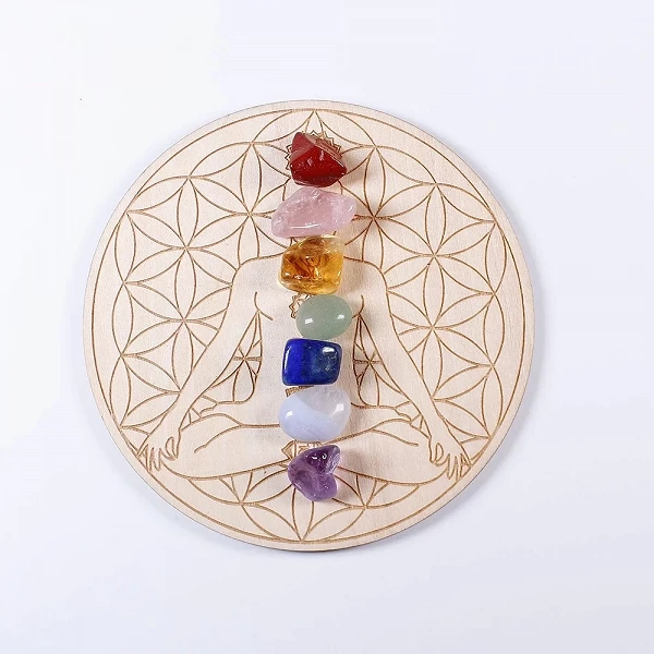 Cristal naturel mélangé aux sept chakras, pierre de guérison + 7 étoiles, plaque de bois, cadeau, 7 pièces/ensemble|4,00 €|OKKO MODE