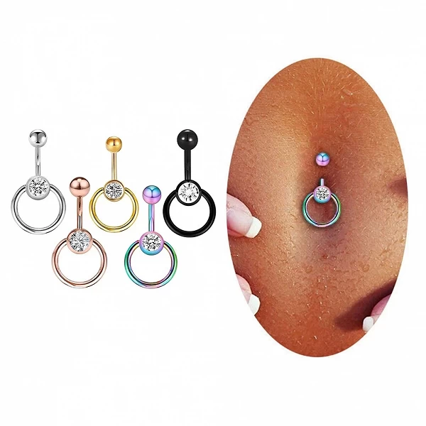 Anneaux de nombril en cristal pour femmes, anneau de nombril, acier inoxydable, piercing ronde, bijoux de piercing corporel, 1PC|5,39 €|OKKO MODE