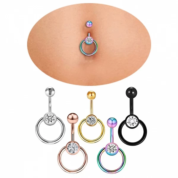 Anneaux de nombril en cristal pour femmes, anneau de nombril, acier inoxydable, piercing ronde, bijoux de piercing corporel, 1PC|5,39 €|OKKO MODE