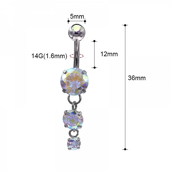 Piercing de nombril 3 en Zircon pour femmes, 1 pièce, pendentif, pétale, cloche, bouton, anneaux, nombril, corps, ventre, bijoux|2,69 €|OKKO MODE