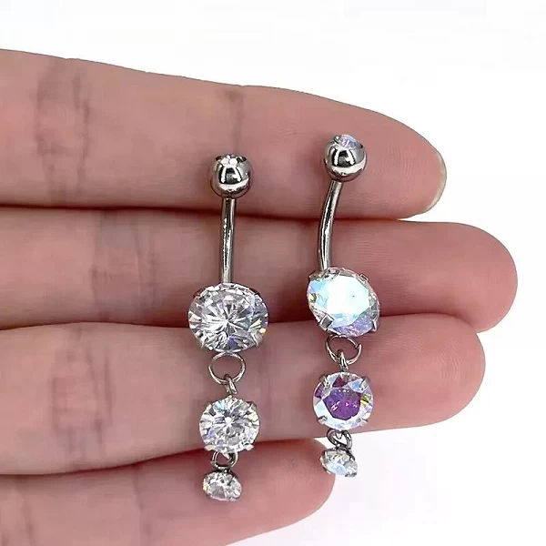 Piercing de nombril 3 en Zircon pour femmes, 1 pièce, pendentif, pétale, cloche, bouton, anneaux, nombril, corps, ventre, bijoux|2,69 €|OKKO MODE