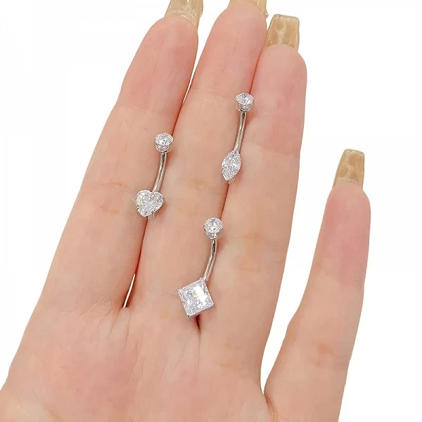 Piercing Nombril Coeur Poire Carré CZ Pavé Top Fileté, Titane ASTM F136, 14G, Piercing Nombril, Anneau De Nombril, Bijoux De Cor|6,29 €|OKKO MODE