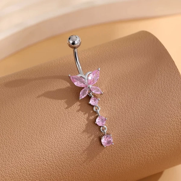 Piercing nombril en acier inoxydable pour femme, anneau de nombril incurvé, papillon recruté, rose, fleur, 1 pièce|2,67 €|OKKO MODE