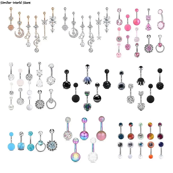 Lot d'anneaux de nombril pendants mignons, piercing au nombril, ensemble d'anneaux de nombril sexy, bijoux en vrac, 14g, 5 pièce|2,99 €|OKKO MODE