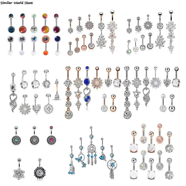 Lot d'anneaux de nombril pendants mignons, piercing au nombril, ensemble d'anneaux de nombril sexy, bijoux en vrac, 14g, 5 pièce|2,99 €|OKKO MODE