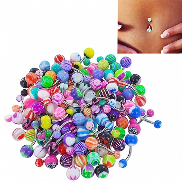 Barres de nombril sexy colorées, piercing corporel, anneau de bouton, bijoux d'haltères de nombril, bijoux de mode unisexes, ens|2,99 €|OKKO MODE