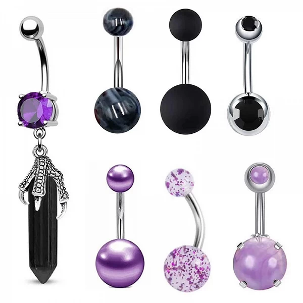 Anneau de nombril perforé en acier inoxydable pour femme, bouton de nombril, accessoire de mode, sexy, 7 pièces, 14G|3,96 €|OKKO MODE