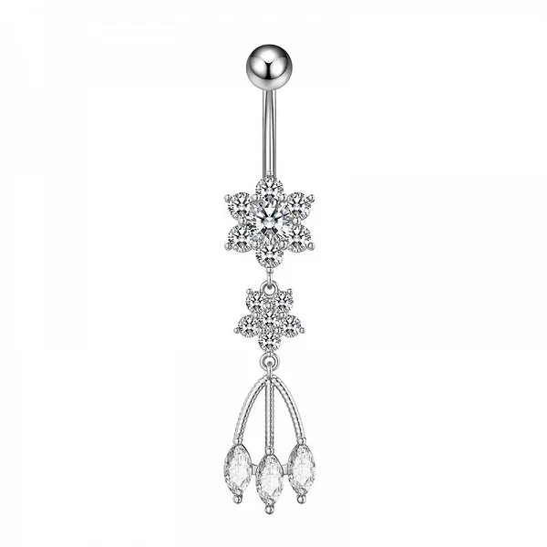 Anneaux de nombril pour femmes, pendentif en cristal, anneau de nombril, acier inoxydable, haltère, piercing au corps|2,00 €|OKKO MODE