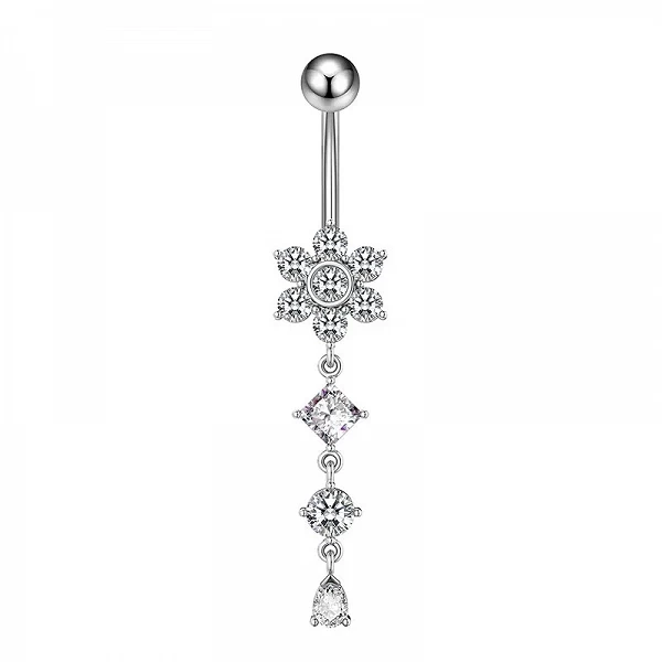 Anneaux de nombril pour femmes, pendentif en cristal, anneau de nombril, acier inoxydable, haltère, piercing au corps|2,00 €|OKKO MODE