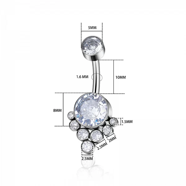 Anneau de nombril en cristal de qualité implantaire pour femme, bijoux piercing au nombril, rond, cubique, opale 14G, G23 ASTM F|6,01 €|OKKO MODE